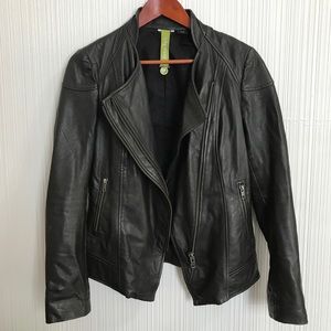 Brown Leather Asymmetrical Zip Jacket